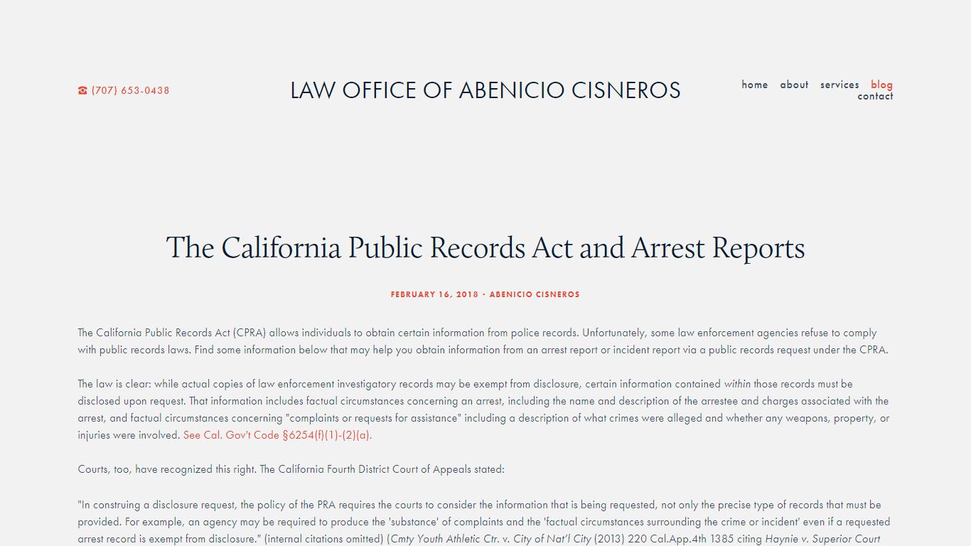 The California Public Records Act and Arrest Reports