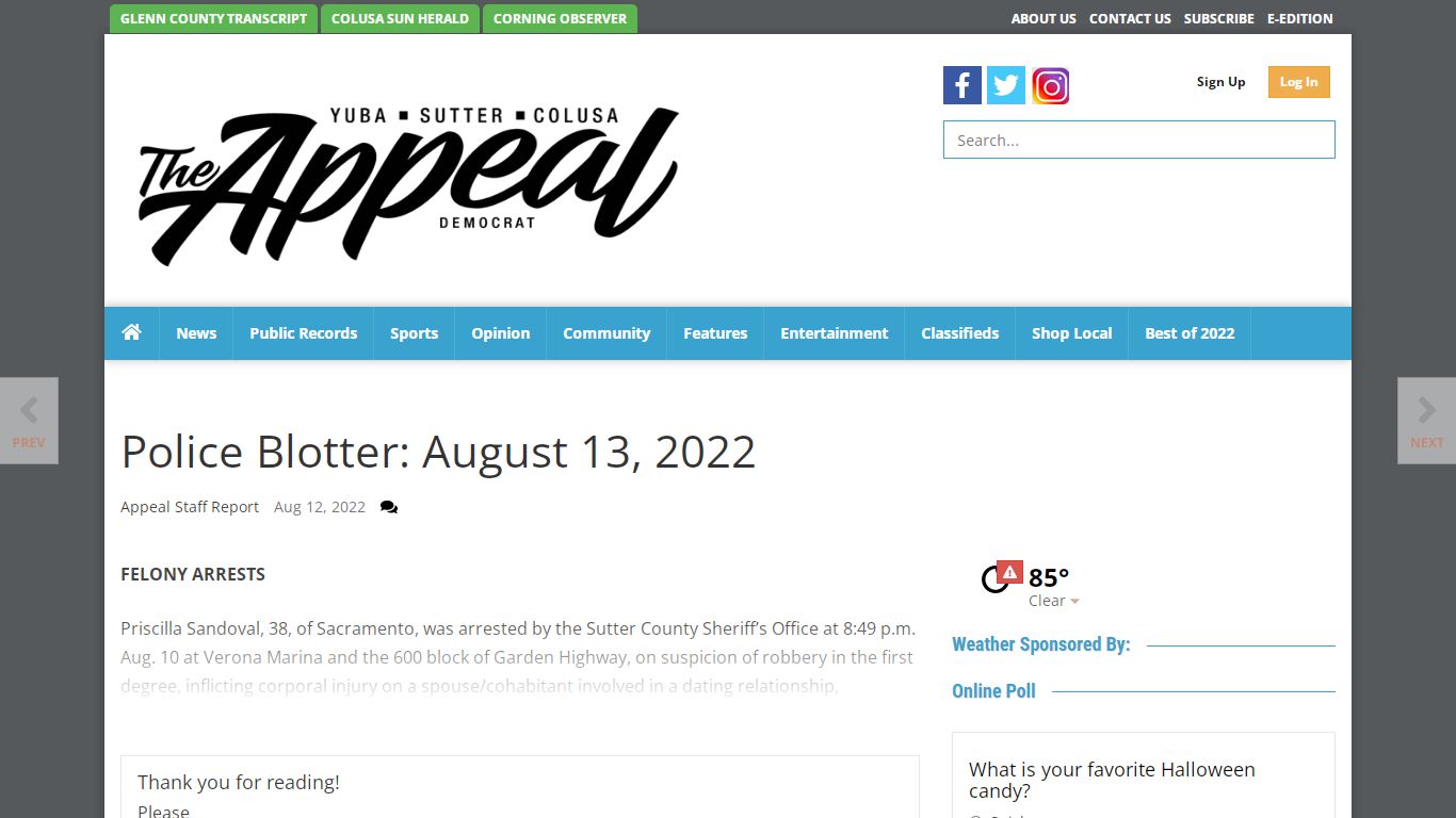 Police Blotter: August 13, 2022 | Public Record | appeal-democrat.com
